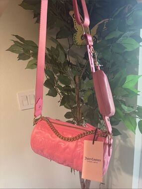 Juicy Couture Hot Pink Quilted Crossbody Barrel Bag with pouch
